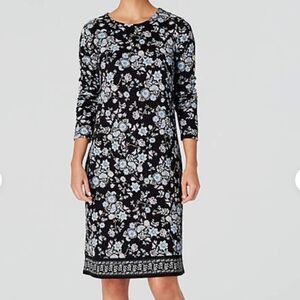 NWT J Jill Long Sleeve Stretch CrissCross Tie Back Black Floral Shift Dress S